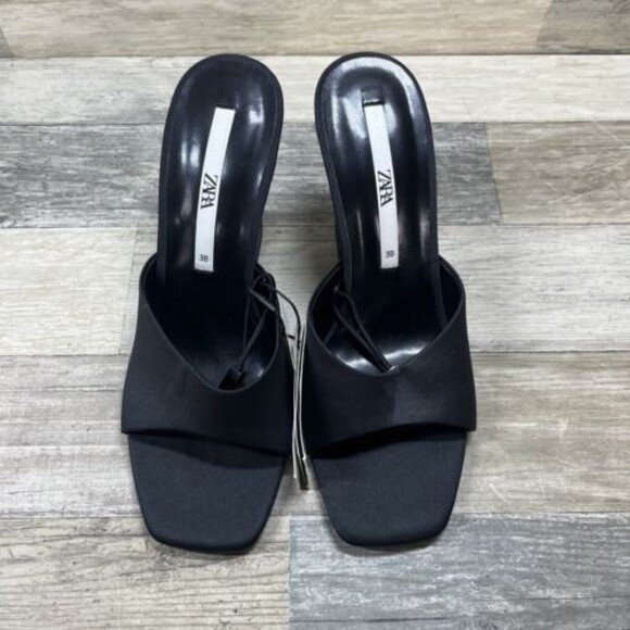 ZARA Heel Sandals Women’s 7.5 Black Methacrylate Open Toe 3663 - Picture 3 of 8